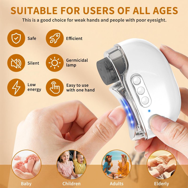 2026 New Electric Nail Clipper for Thick & Brittle Nails, 4-in-1 Rechargeable 3-Speed Nail Trimmer & Polisher with LED Light, Gel Nail Lamp & Storage, Ideal for Seniors, Adults & Kids, Fingers & Toes