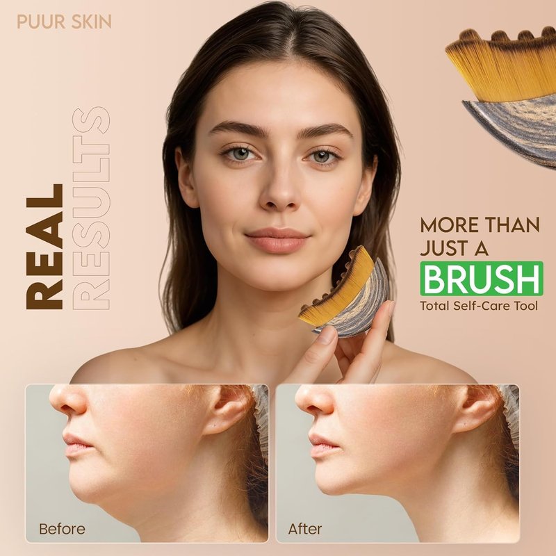 Lymphatic Drainage Face Brush - Ergonomic Contour Massager for Puffiness Relief | Travel Case Included