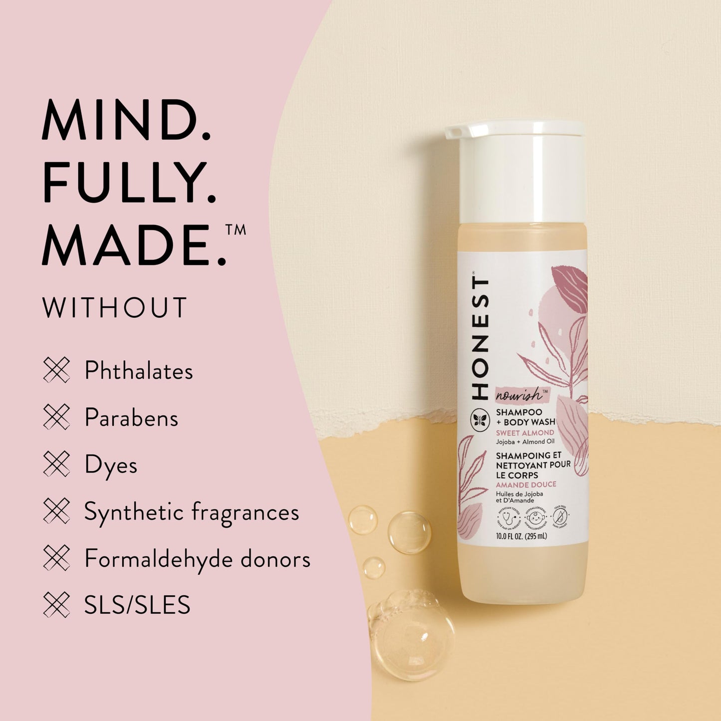 The Honest Company 2-in-1 Cleansing Shampoo Body Wash Gentle for Baby, Naturally Derived Tear-free Hypoallergenic Sweet Almond Nourish 10 fl oz