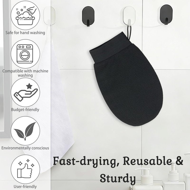 2 Pack Black Exfoliating Glove – Viscose Fiber Exfoliating Body Scrubber, Korean Exfoliating Mitt for Deep Pore Cleansing & Dead Skin Removal, Ideal for Daily Shower Use