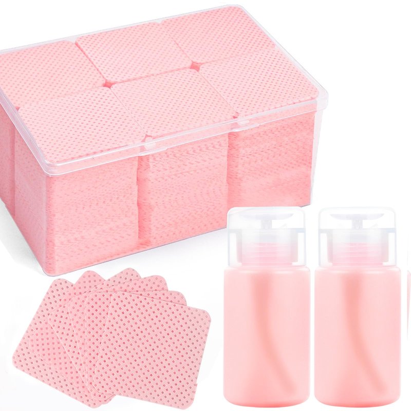 Corconess 1080PCS Lint Free Nail Wipes with 2 Acetone Pump Dispensers, Nail Polish Remover Wipes Lash Glue Cleaning Wipe With 120ML Empty Pump Dispensers for Acetone,Alcohol,Nail Polish Remover,ect