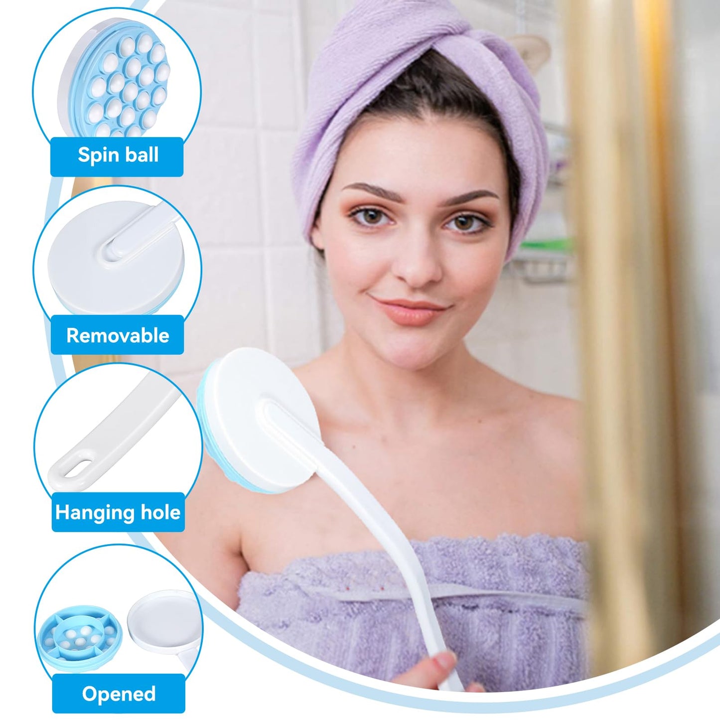 Agatige Back Lotion Applicator for Women Men, Back Bath Massager Long Handled Lotion Applicator Shower Brush for Body Back and Leg Bath Massaging Tool