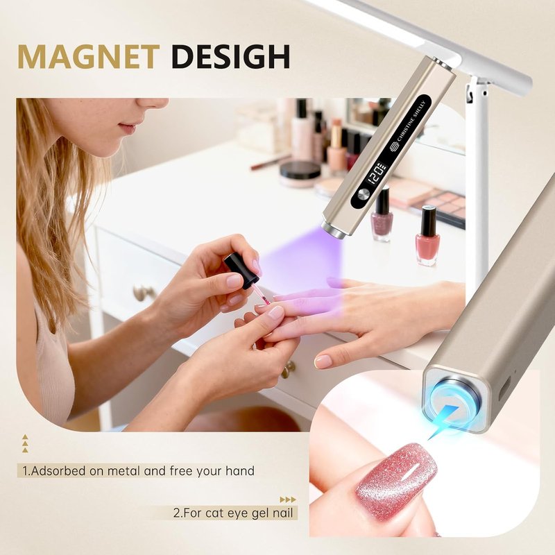 Skiennix Flash Cure Nail Lamp - Handheld UV Light for Gel Nails | 3-in-1 Cordless Design, Rechargeable & LED Display