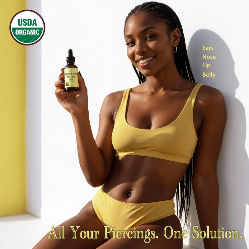 BodyJ4You Organic Piercing Bump Oil - USDA Certified Pure Oils Blend - Piercing Aftercare Nose Septum Belly Ear Cleaner Soothing Skin Recovery Solution - Amber Glass Dropper 1 Fl Oz