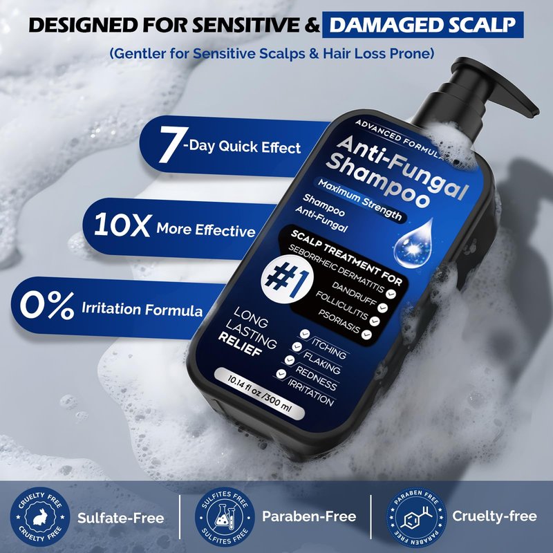 Antifungal Psoriasis Shampoo for Seborrheic Dermatitis, Folliculitis & Scalp Psoriasis, Anti-Dandruff Shampoo for Men & Women, Relieves Scalp Itching, Dryness, Sulfate & Paraben-Free, 10.1 Fl Oz-Fresh