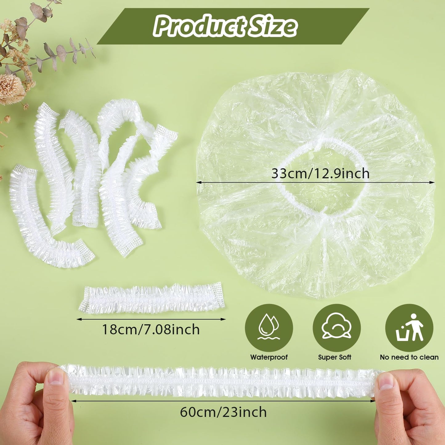 50 Pcs Large Disposable Shower Caps, Waterproof Clear Plastic Shower Cap Elastic Hair Caps for Women Long Hair, Locs, Braids, Disposable Bath Caps for Travel Spa, Hair Salon, Home Use
