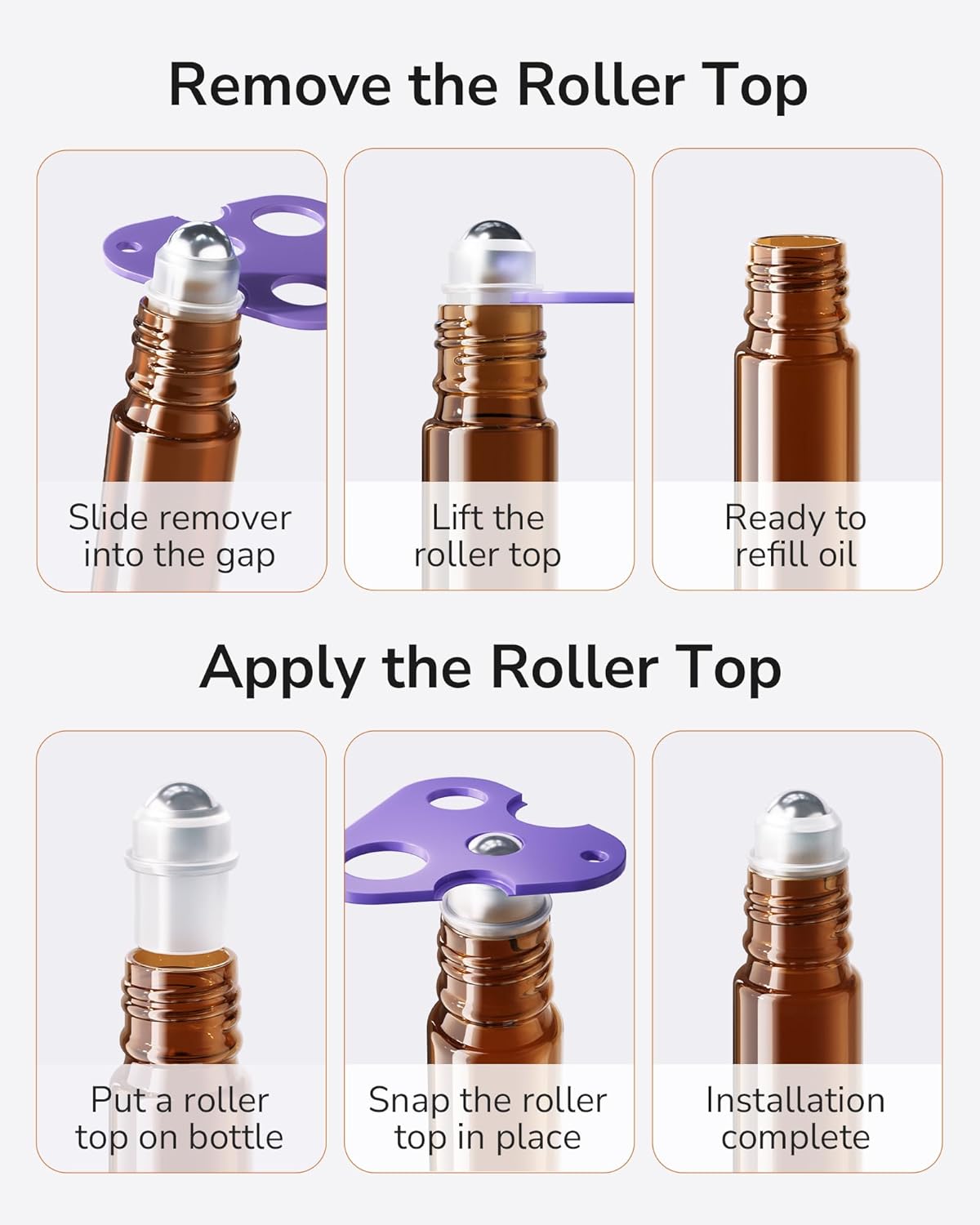 ULG 48-Pack Essential Oil Roller Bottles - 10ml Amber Bottles with Stainless Steel Roller Balls & Waterproof Labels