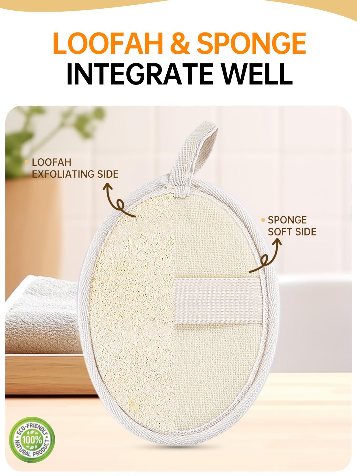 Natural Loofah Back Scrubber for Shower, Exfoliating Body Scrubber Loofah Set for Women and Men for Use in Shower Bath, Loofah Sponge to Clean Your Body and Back Deeply - 1 Count (Pack of 2)