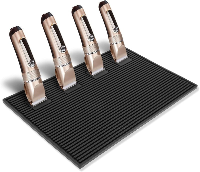 Skiennix Magnetic Barber Station Mat - Non-Slip Organizer for Clippers | Professional Salon Workstation (19" X 13" Black)