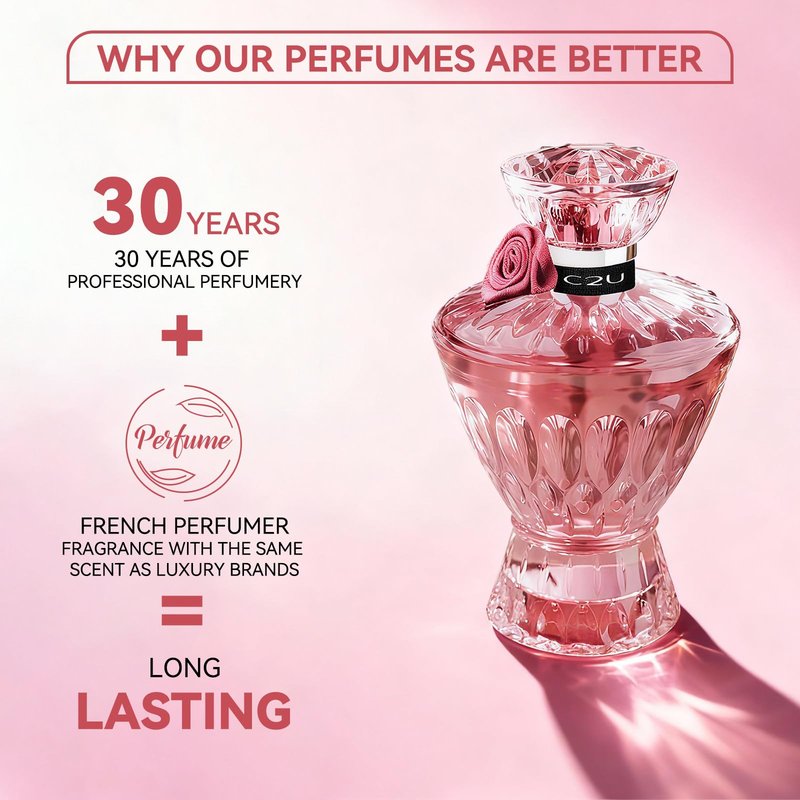 Pink Crystal Gem Eau de Parfum 75ml 2.54 fl.oz - Peach & Floral Scent, Long Lasting Perfumes for Women, Elegant Glass Bottle
