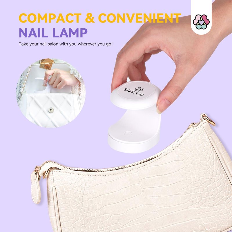 SAVILAND Gel U V Nail Lamp: 12W Pink Mini Portable U V Light for Gel Nails Fast Curing 2 Timers Cure Lamp lampara led para uñas USB Interface Folding Design Personal DIY Home Traveling Use