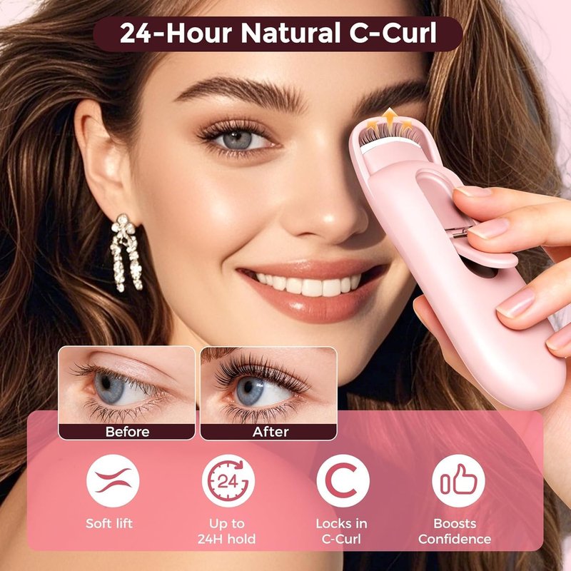 Skiennix Heated Eyelash Curler - Safe Anti-Burn Design with Upgraded Silicone Pad | 24H Natural C-Curl, USB-C Rechargeable