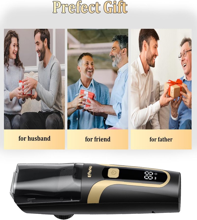 ENSSU Beard Trimmer for Men - Rechargeable Electric Vacuum Trimmer with Adjustable Length Dial & 2 Combs
