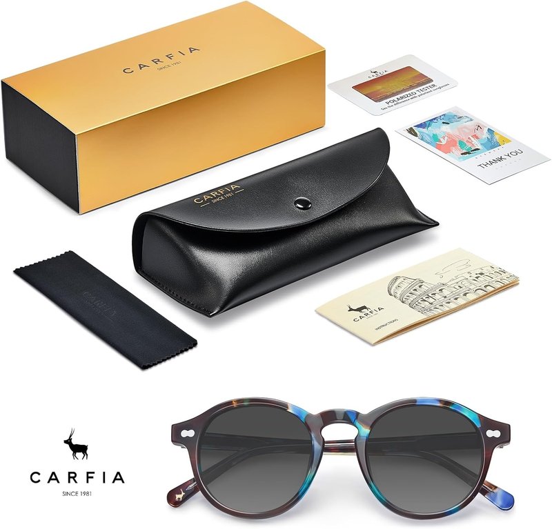 CARFIA Polarized Round Acetate Sunglasses for Women - Retro Fashion Style CA5266