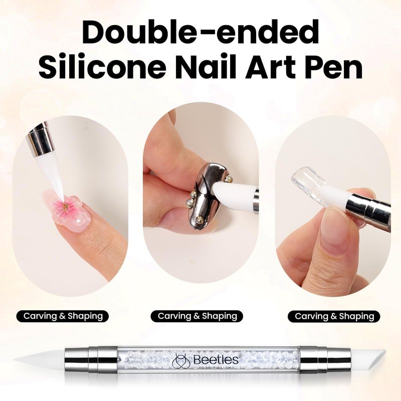 Beetles 3D Gel Nail Art-1 oz White Solid Builder Nail Gel,5 in 1 Non-Sticky Sculpting Building with Dual-ended Sculpting Pen,Rhinestones,Pearls, Glue for Beginner Salon,Snowy Cone,UV LED Lamp Needed