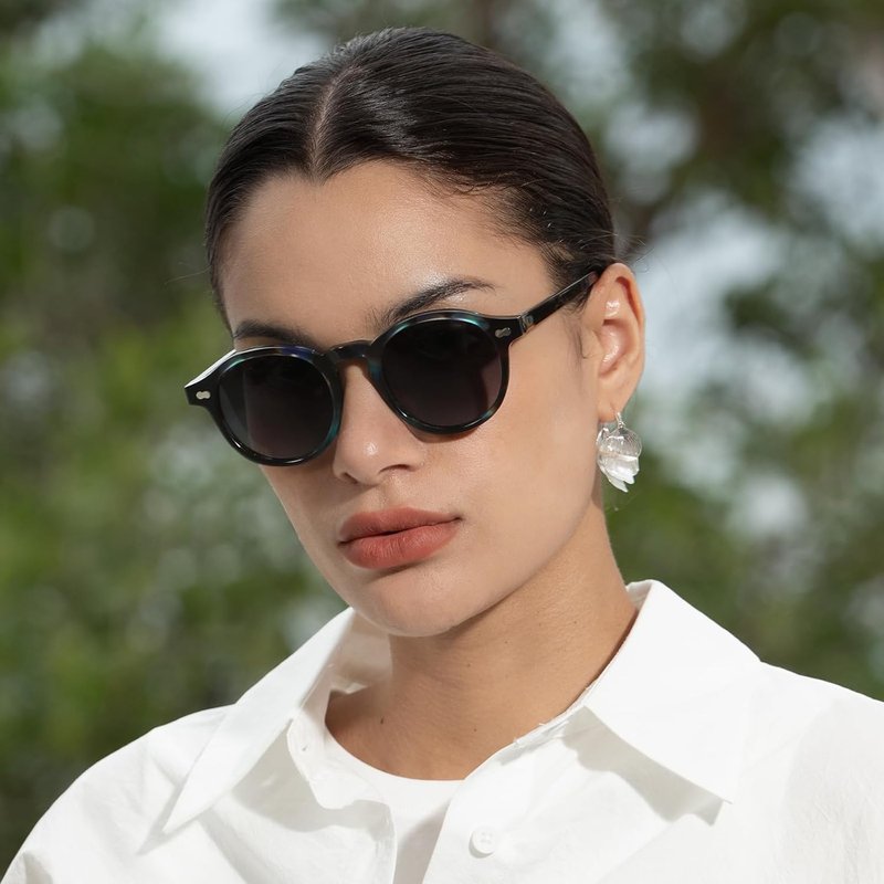 CARFIA Polarized Round Acetate Sunglasses for Women - Retro Fashion Style CA5266