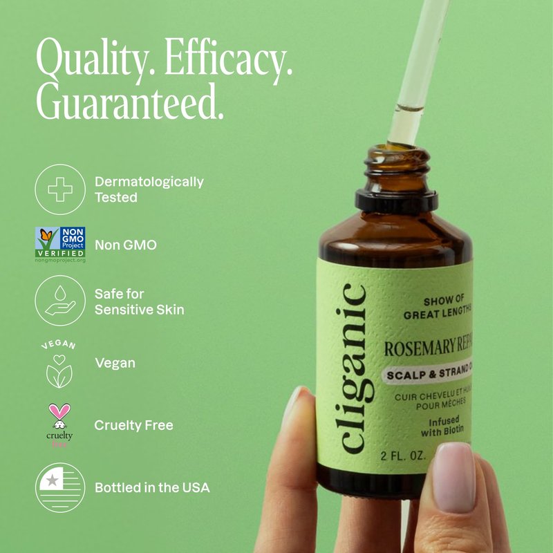 Cliganic Rosemary Hair & Scalp Oil with Biotin & Jojoba With Herbal Organic Ingredients - Serum To Smooth & Soften Frizzy, Damaged Hair, Split Ends & Dry Scalp, Promote Fuller-Looking Hair, 4 Fl Oz