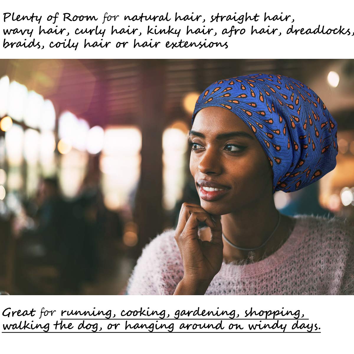 Large Dread Sleep Cap Silky Hair Wrap Slouchy Beanie for Women Curly Long Hair