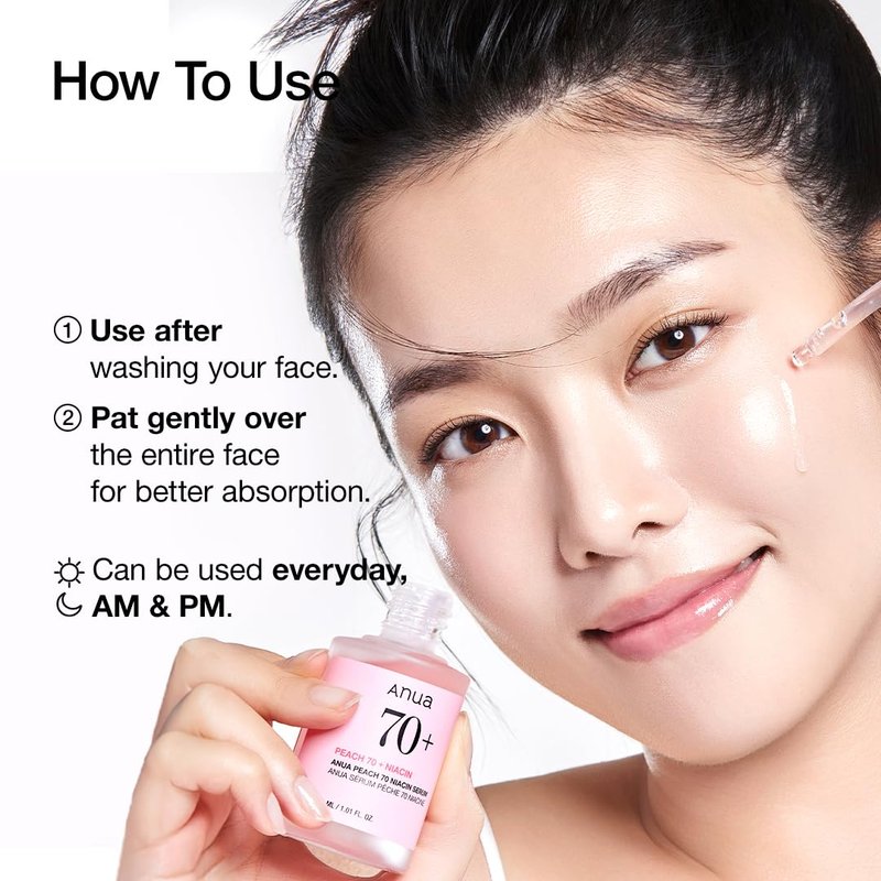 Anua Peach 70 Niacinamide Serum, Daily Glow Serum For Face, Skin Tone & Dullness Care with Vitamin B12, Lightweight, Hydrating For Glass Skin Effect, Korean Skin Care, 1.01 fl.oz