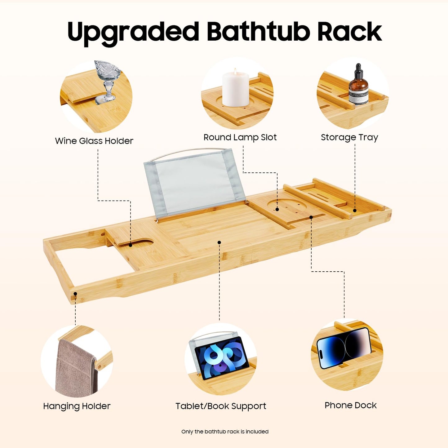 Bathtub Tray Caddy, Expandable Bamboo Bath Tray Waterproof Bamboo Bathtub Trays Bathroom Organizer for Housewarming, Anniversary, Wedding