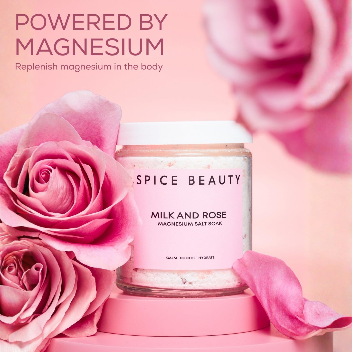 SPICE BEAUTY Goat Milk & Rose Magnesium Salt Soak | Epsom & Magnesium Bath Soak for Muscle Relaxation | Skin Soften & Deeply Nourish, Skin Hydration & Boosts Elasticity | Salt Soak | 9 oz