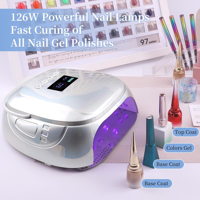 BOMOQING 126W Rechargeable UV LED Nail Lamp, Portable Cordless Nail Dryer with Auto Sensor and 4 Timer Settings, Professional Curing Lamp for Gel Polish and Salon (Plating Silver)