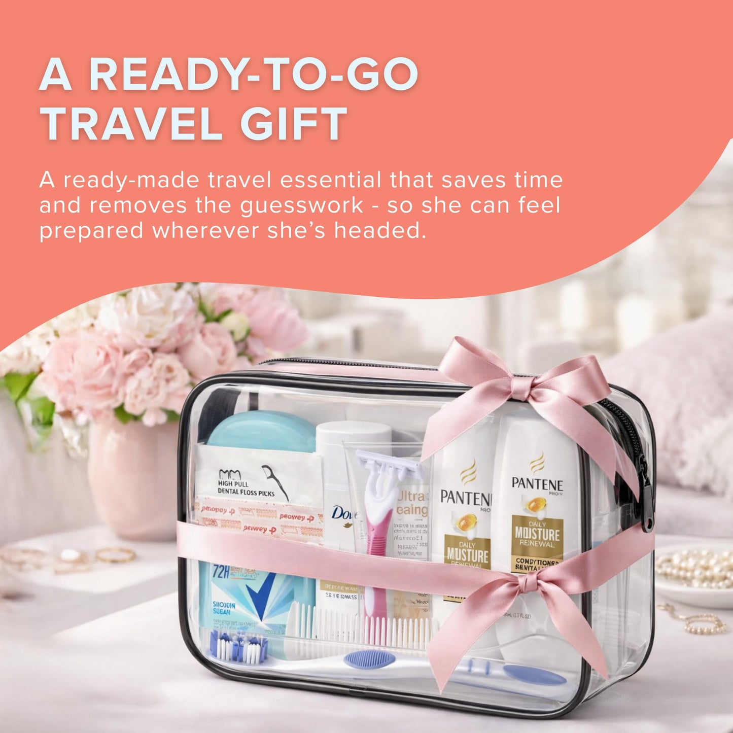 TrekTote 15 Piece Set Women’s Travel & Hygiene Kit with Clear Toiletry Bag, Personal Care Essentials, Single Kit or Bulk Case Packs, TSA Approved Toiletry Kit for Travel, Vacation, Everyday Essentials