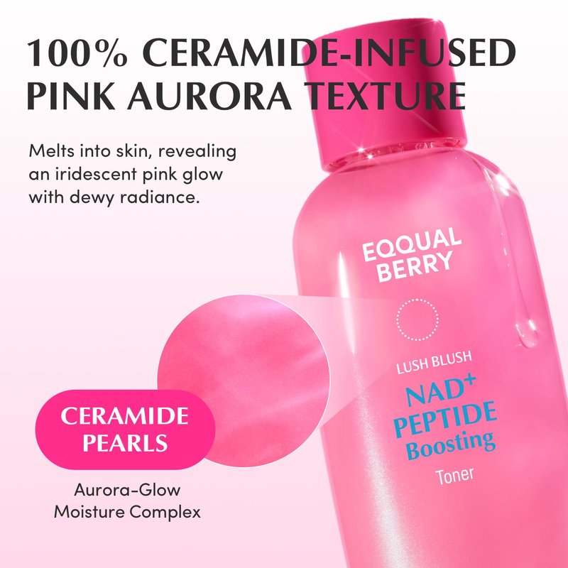 EQQUALBERRY NAD+ Peptide Boosting Toner - Anti-Aging Hydrating Face Toner with 5% NAD+ & 13 Peptides | Firming Pink Toner for Sagging Skin (5.07 fl. oz / 150ml)