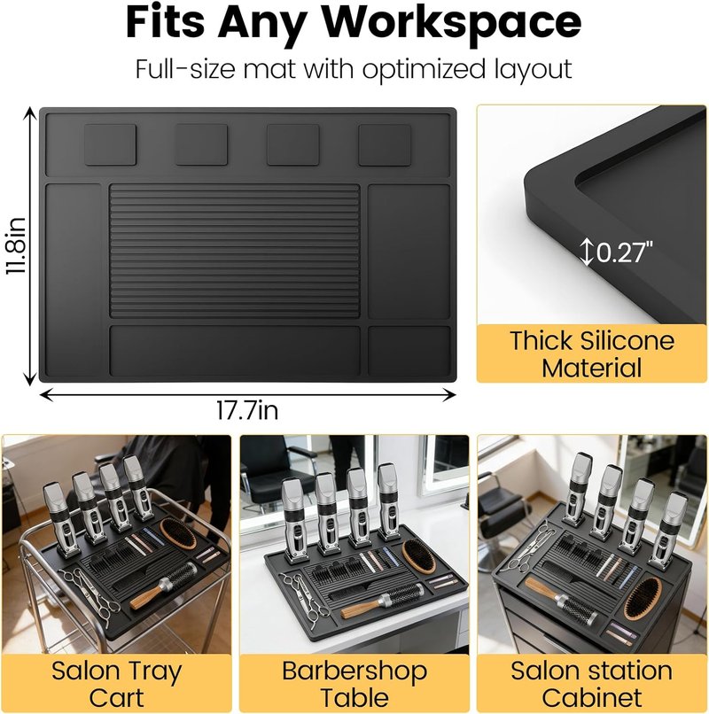 Magnetic Barber Mat - Professional 4-Slot Tool Organizer with Strong Magnet & Non-Slip Silicone