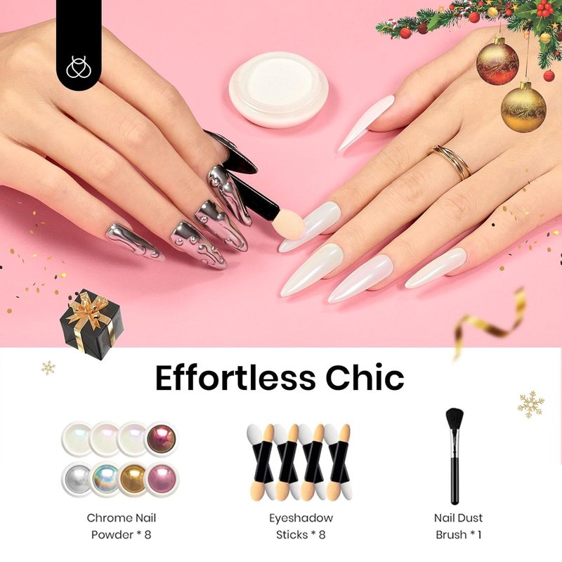 Beetles Chrome Nail Powder - Holographic Aurora Effect in 8 Colors | Iridescent Glitter for Stunning Manicures (1g/Jar)