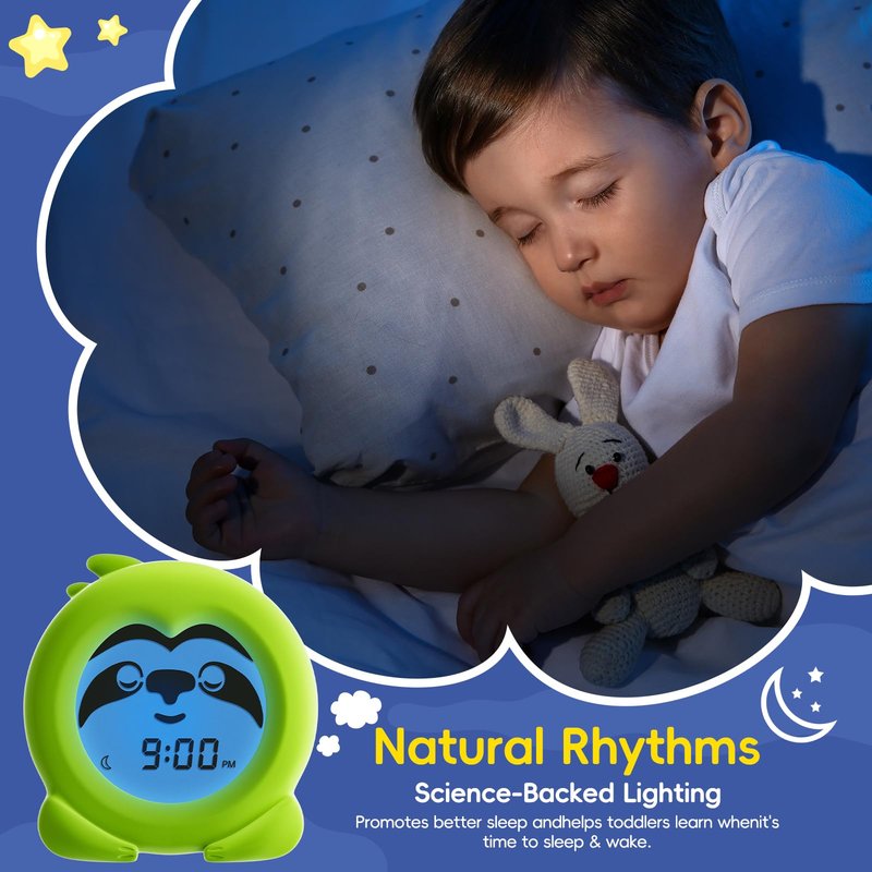 B&H Sleep Trainer Clock for Toddler - Ok to Wake Clock, USB Rechargeable Cute Kids Alarm Clock, Drop Proof Night Light, Science-Backed Lighting for Peaceful Sleep and Ready to Rise Mornings - Sloth
