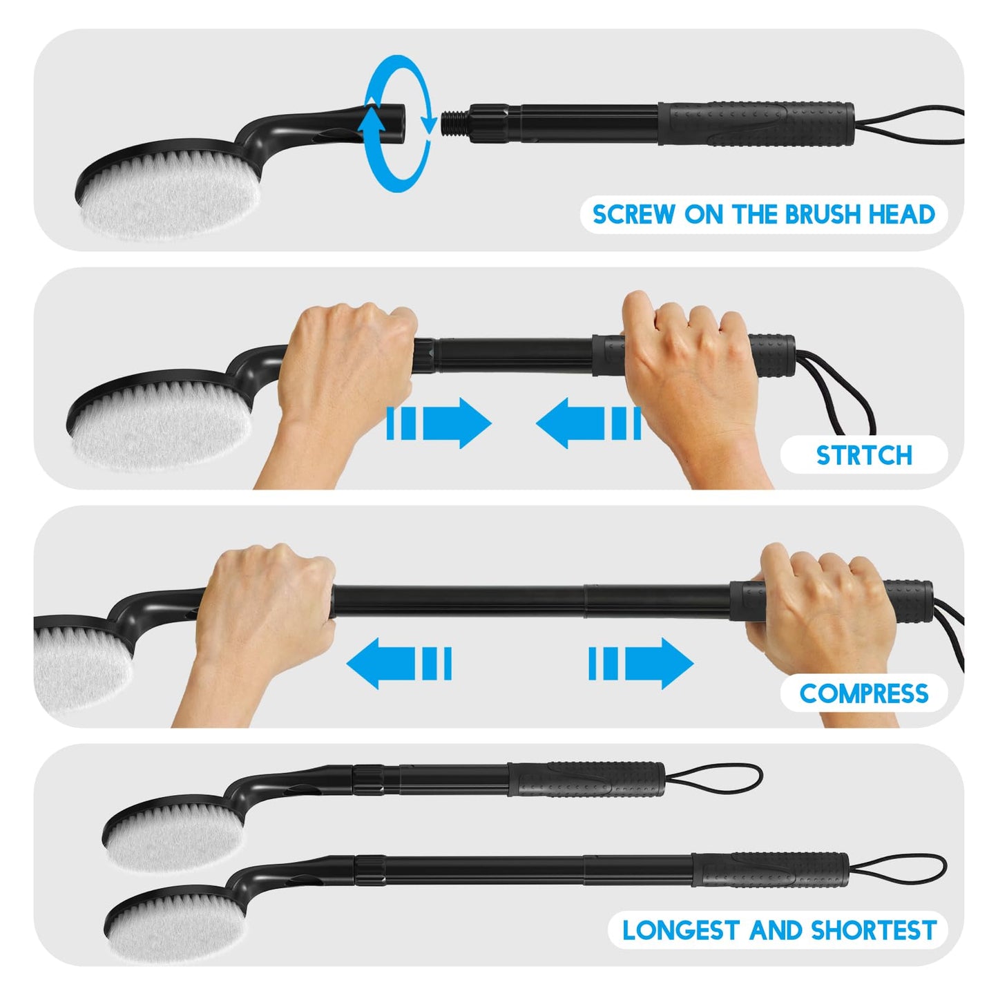 Long Handle Back Scrubber for Shower, 25.7” Telescopic Anti-Slip Bath Brush, Easy Reach Back Cleaner for Exfoliating Dead Skin, Great for Elderly, Disabled & Hard-to-Reach Areas