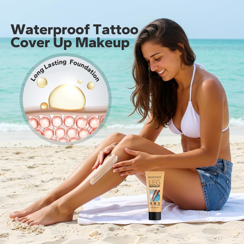 Kototo Tattoo Cover Up Makeup Waterproof (4.05 Fl Oz, Dark Brown), Long Lasting Leg & Body Foundation, Leg Makeup Waterproof No Transfer, Body Coverage Perfector for Tattoo, Scar & Skin Imperfections