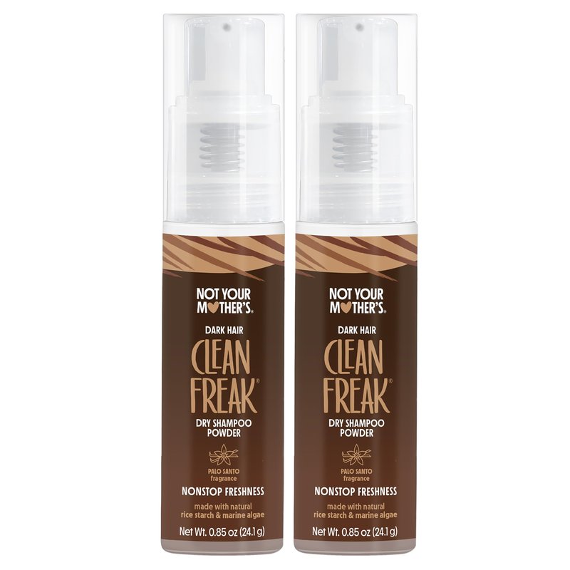 Not Your Mother's Clean Freak Dark Hair Dry Shampoo Powder (2-Pack) - .85 oz Each - Non-Aerosol Powder Absorbs Oil and Refreshes Dark Hair Shades