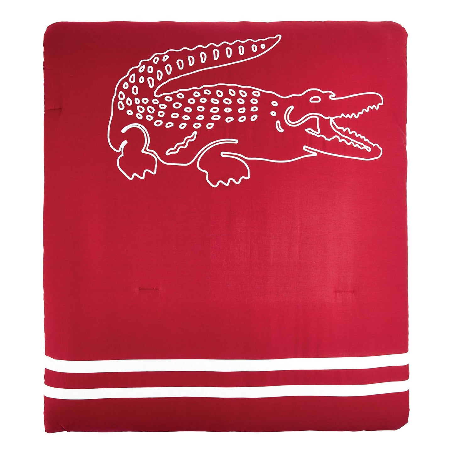 Lacoste Big Croc Comforter Set – 100% Cotton Percale 180-Thread Count, Reversible Duvet & Pillow Shams, Soft Breathable, Iconic Croc Logo, Rio Red, Twin