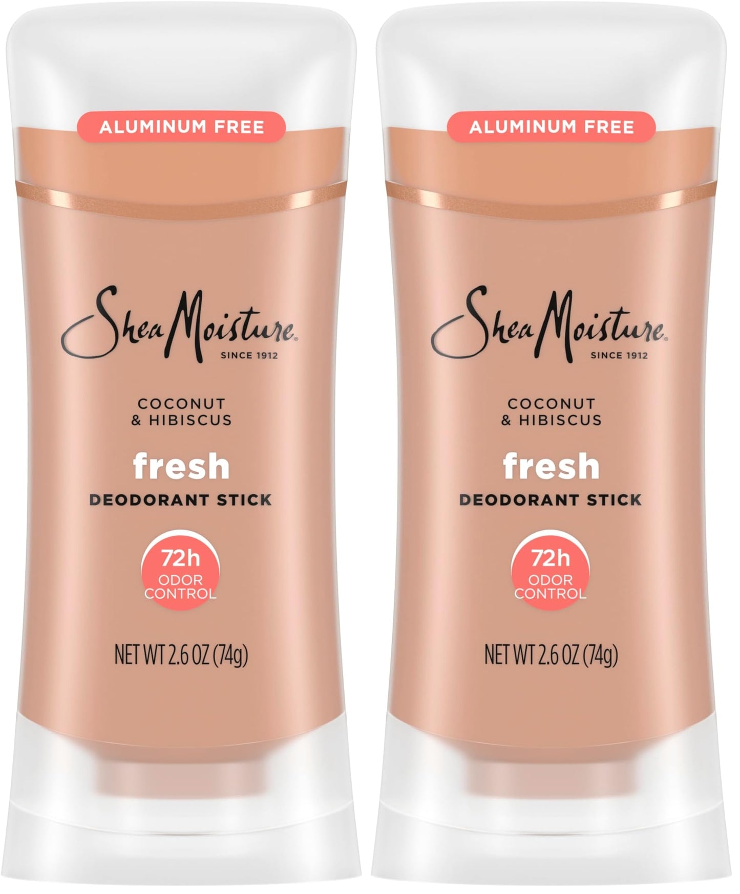 SheaMoisture Deodorant Stick 72h Odor Control Coconut & Hibiscus Fresh Aluminum Free 2.6 oz,(Pack of 2)