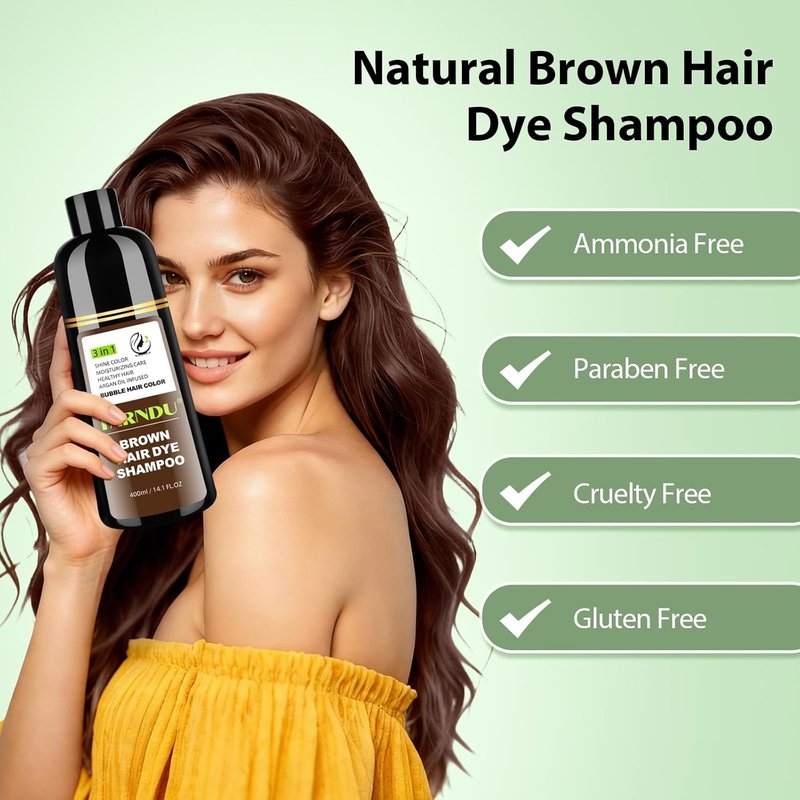 Brown Hair Dye Shampoo - 3-In-1 Natural Color Treatment for Gray Hair | Ammonia & Paraben Free