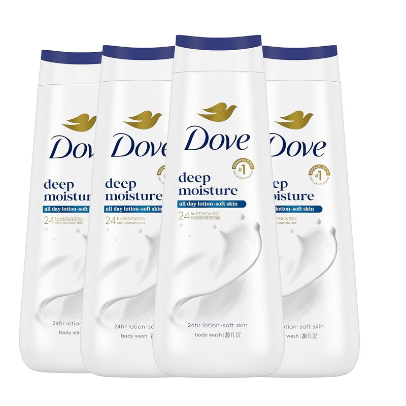 Dove Body Wash - Deep Moisture Cleanser with Natural Nourishers for Soft Skin | 20 oz (Pack of 4)