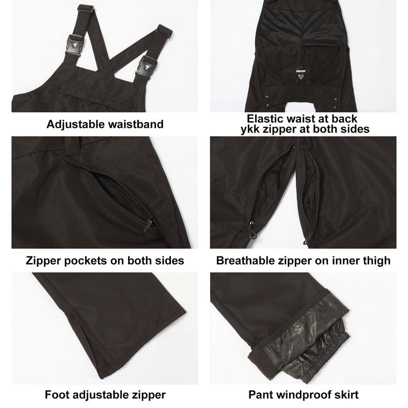 HIEEKDER Women's Ski Bibs Snowboard Pants Snow Bib Tight Overalls Outdoor Ski Pants Waterproof Insulated Ripstop Black Small