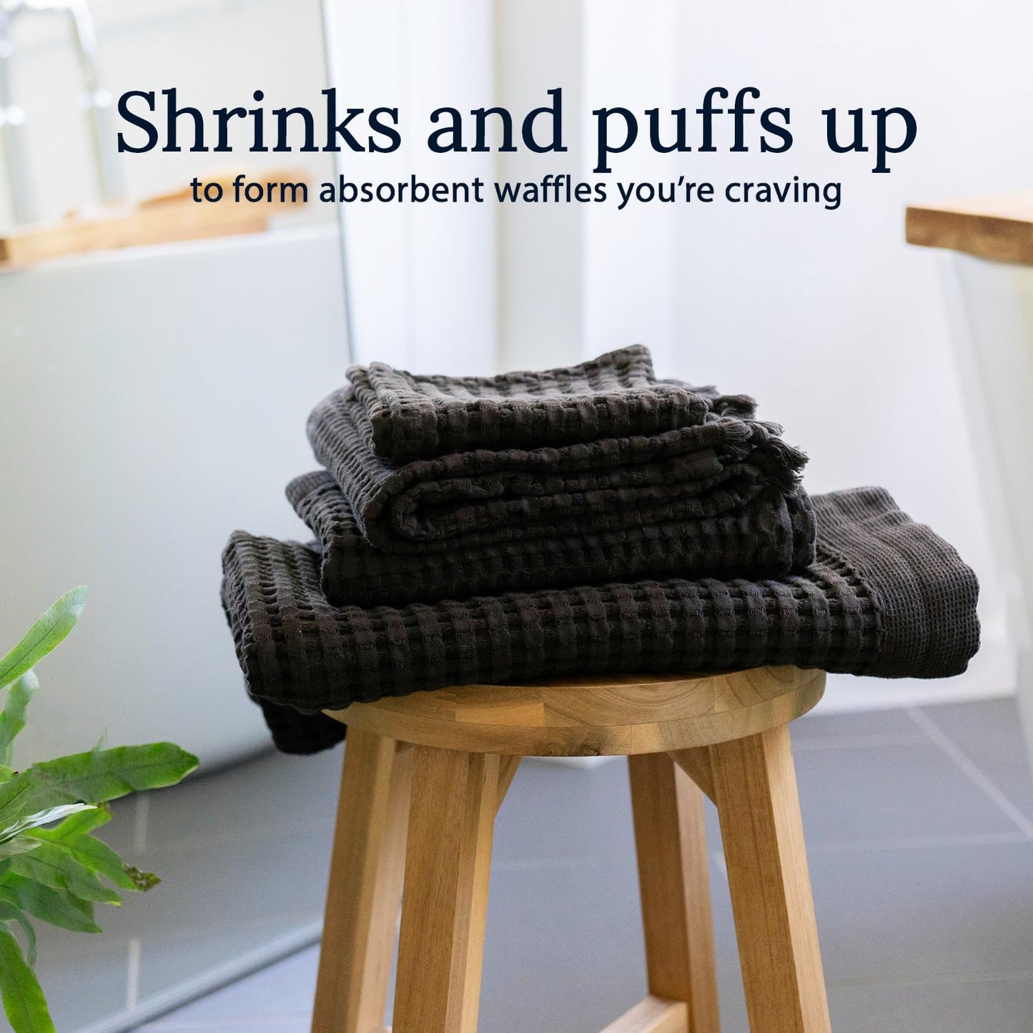 GILDEN TREE Waffle Towels for Bathroom Luxury 100% Cotton Bath Towels, Quick Dry Towel, Thin Super Absorbent Lint Free Shower Towels, Bath Towels Set of 2, Modern Style (Faded Black)