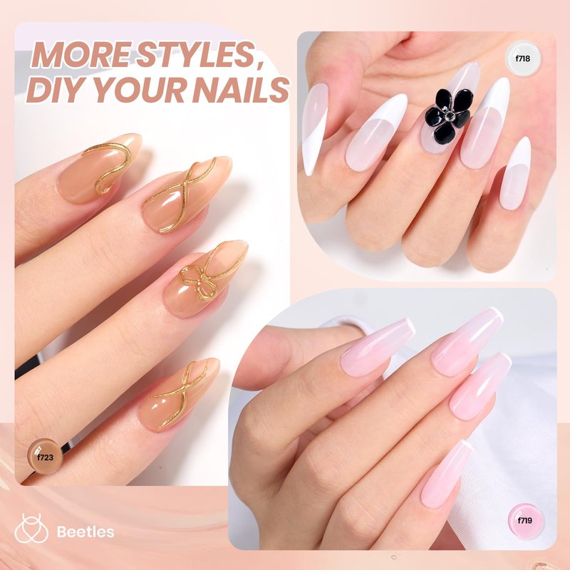 Beetles Sheer Elegance Nude Gel Nail Polish Set - 6 Colors Jelly Gel Polish Kit Milky White Nude Pink Brown Nail Concealer Translucent Effect Soak Off Uv French Nail Art Gift for Women