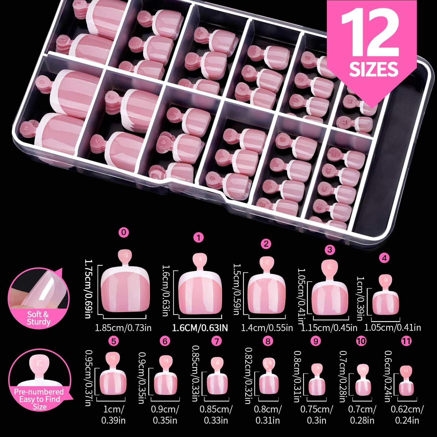 Teenitor Toe Nail Press Ons With Glue, 120pcs Press on Toenails French Tip Toe Nails, Pink French Toe Press on Nails Fake Toe Nails for Women, Short Square Toe Nails Glue on
