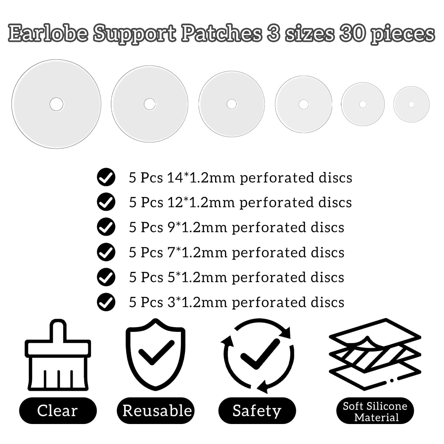 Clear Piercing Disc for Piercing Bump Silicone Healing Non Pull Piercings Discs Pressure Silicone Earrings Clear Disc Pads for Keloids Healing Pads, 30Pcs 3mm/5mm/7mm/9mm/12mm/14mm