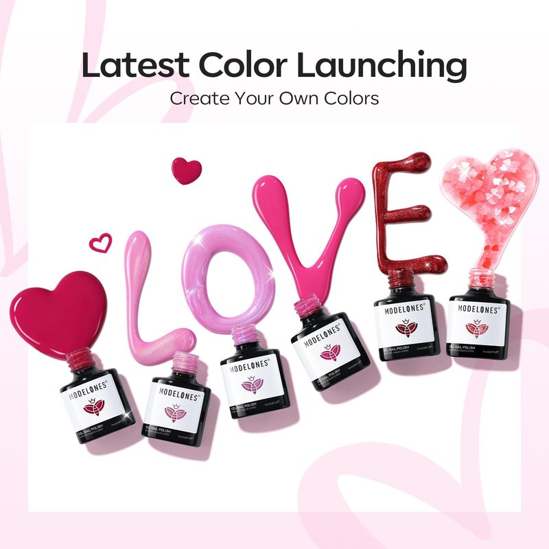 modelones Gel Nail Polish Set, 6 Colors 2026 Eater Spring Pitaya Hot Pink Red Cat Eye Gel Polish Mermaid Pink Red Love-heart Glitter Nail Polish with Magnet & Wooden Pen Soak Off LED Manicure Gift