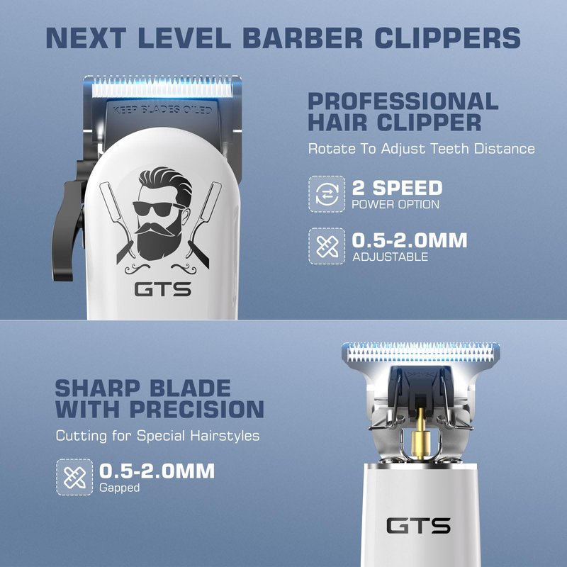 GTS PRO Hair Clippers for Men Professional Cordless Haircut Kit with Beard Trimmer Set, with IPX7 Electric Shavers, LED Display Rechargeable Barber Clippers for Home Use Gifts White
