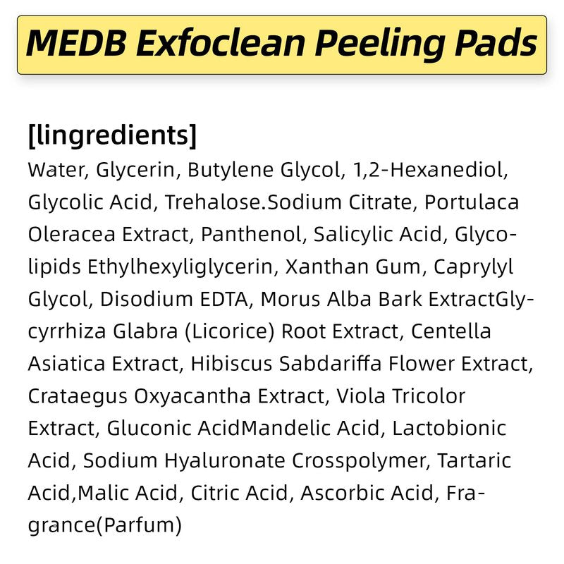 MEDB Exfoclean Peeling Pads Korean Skincare Exfoliating Face Pad with AHA & BHA Face Exfoliator Toner Pads with Salicylic Acid Brightening, Hydrating, Pore Care, for Radiant & Clear Skin, 60 Counts