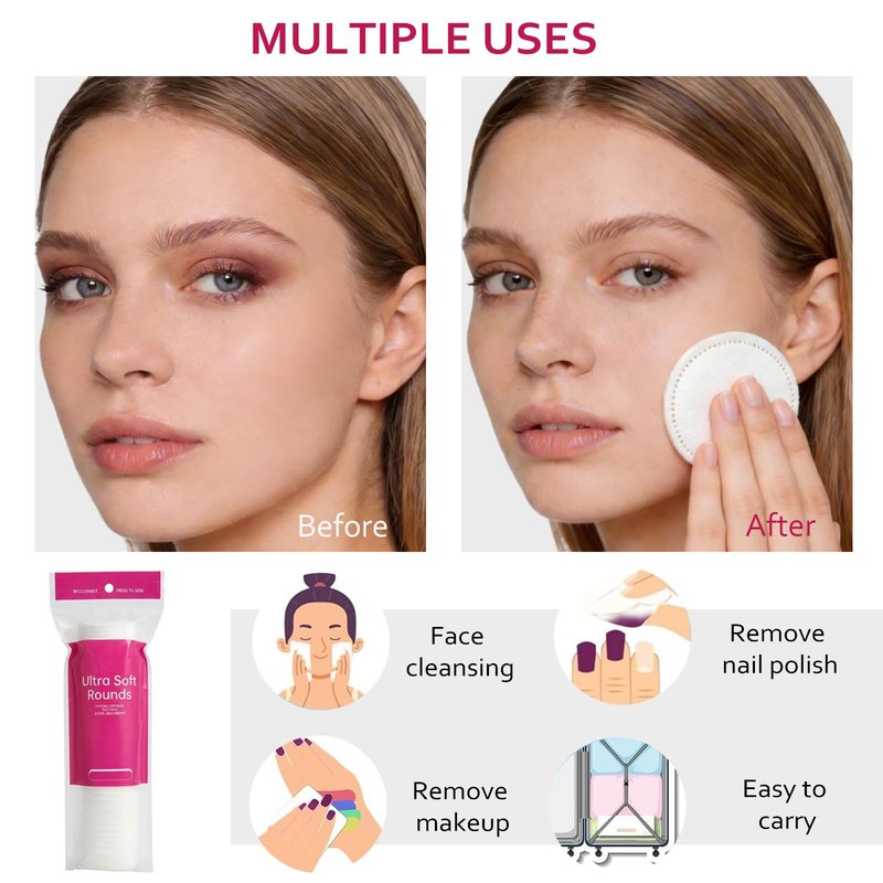 2000 PCS Ultra Soft Cotton Rounds, Stitched, Double-Layered, Hypoallergenic, Lint-Free, 20 Pack with 100 Count Each, Premium Facial Cleansing Pads for Face, Eye Makeup Removal