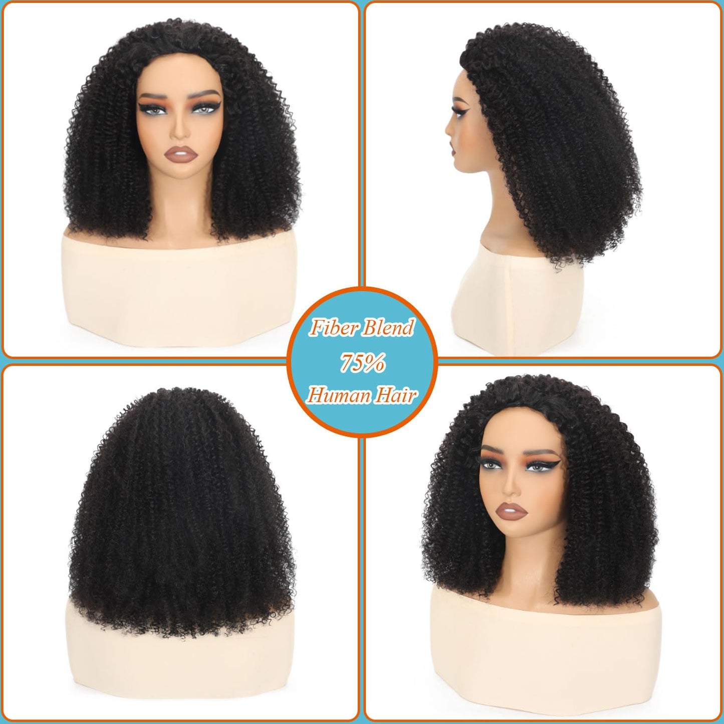 Tkekrw Kinky Curly Half Wig Fiber Blend Human Hair 26 Inch 200 Density 3 In 1 Drawstring Seamless Flip Wigs Wear Go Glueless Half Up Half Down Headband Wig Natural Black for Women Beginner Friendly