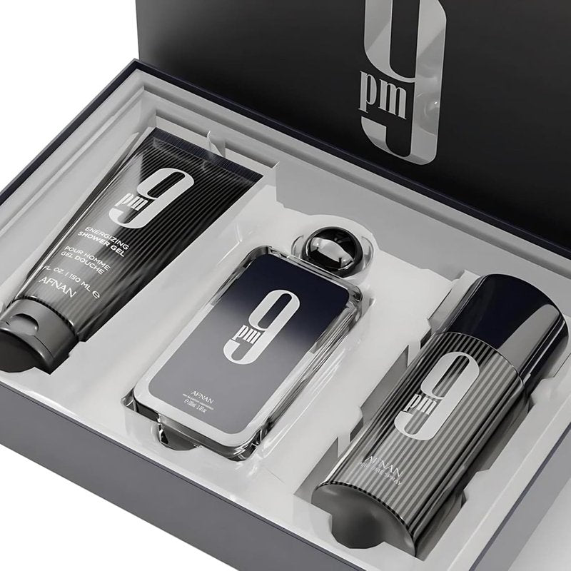 Afnan 9 PM Luxury Perfume Gift Set - Eau De Parfum (3.4 Oz), Deodorant & Shower Gel (5 Oz)