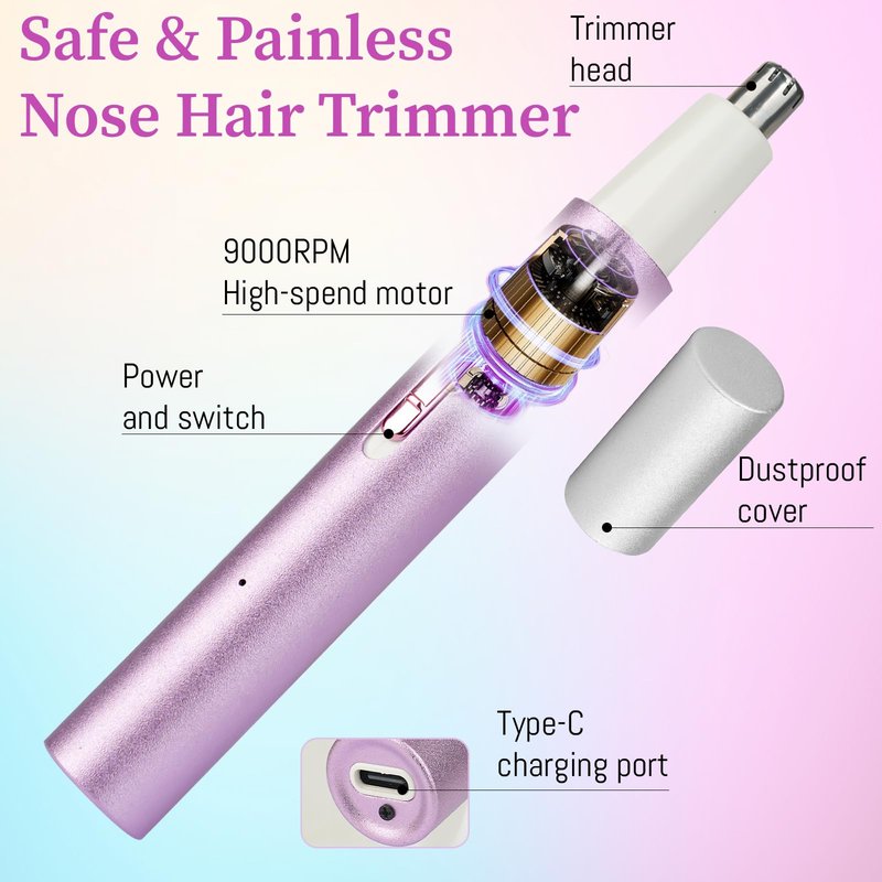 Mendaping 2026 Rechargeable Nose & Ear Hair Trimmer, Dual-Edge Blade Electric Clipper for Women Men, Facial & Eyebrow Hair Removal Tool, Powerful Motor, Painless, Easy to Clean (Multicolor)